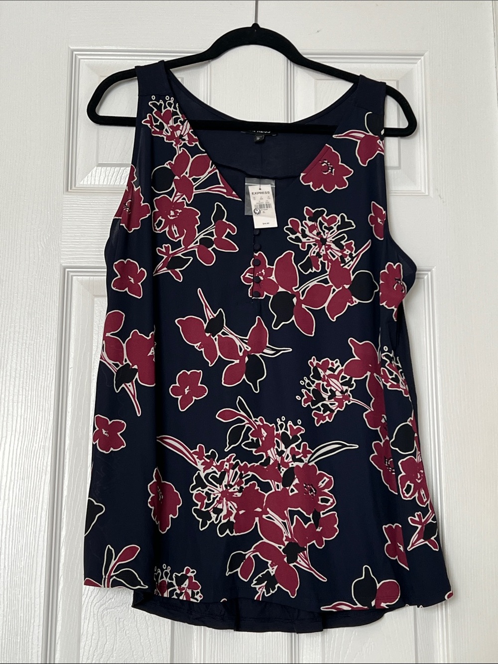 Express Navy Floral Sleeveless Camisole with Burgundy Florals